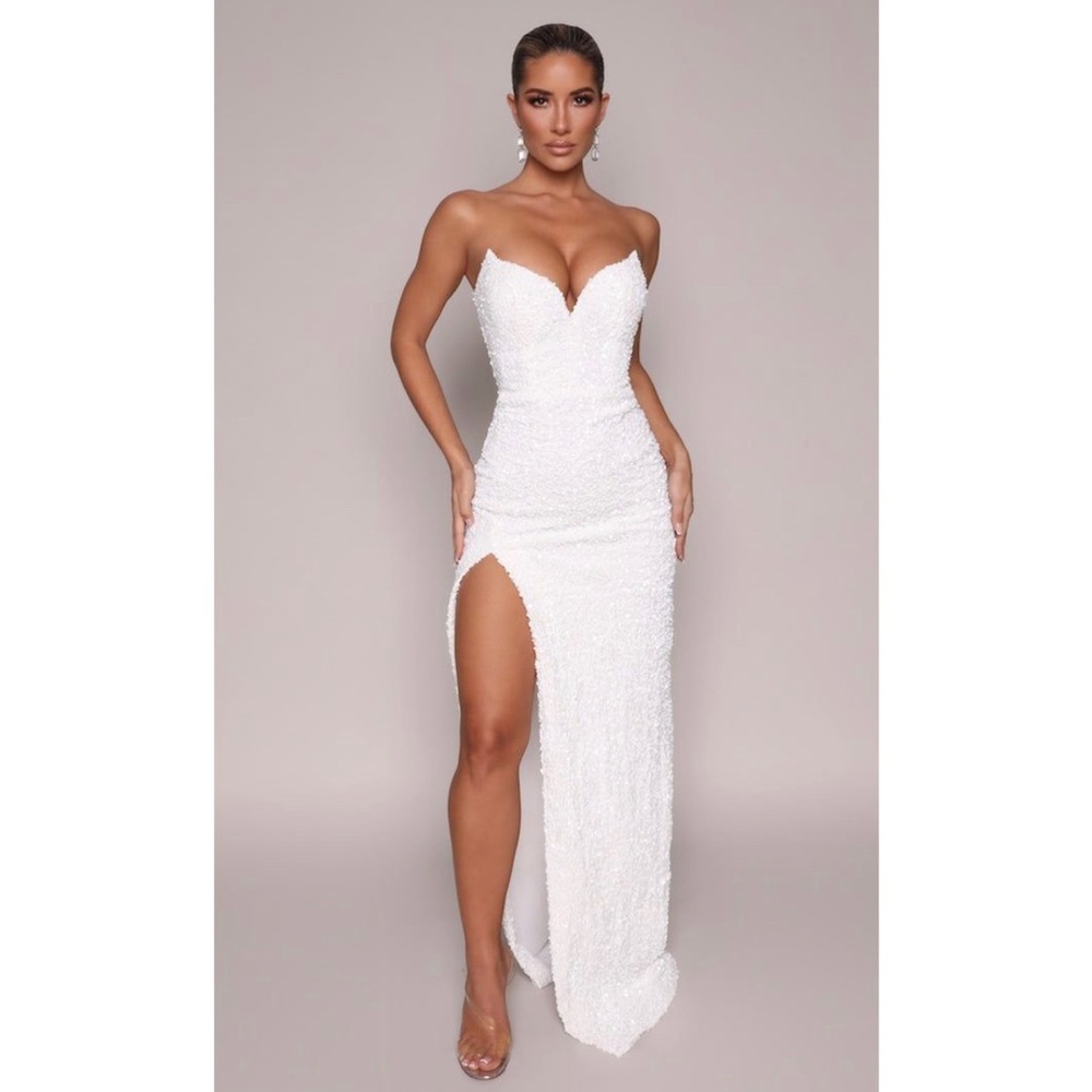 DITA' STRAPLESS SEQUIN GOWN WHITE MODA GLAM Prom / wedding